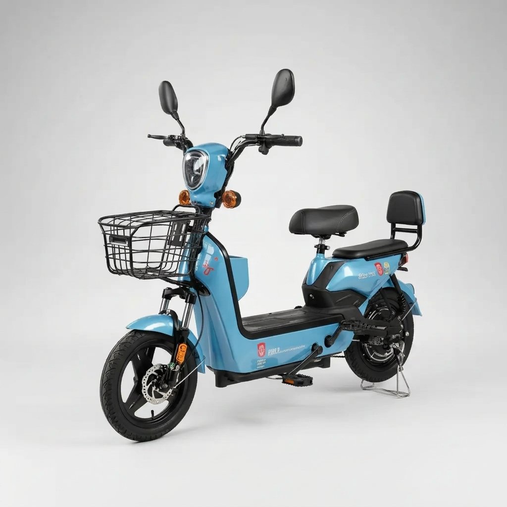 Bicicleta Elétrica B&S E BIKE 350W verde com cesto e assento duplo