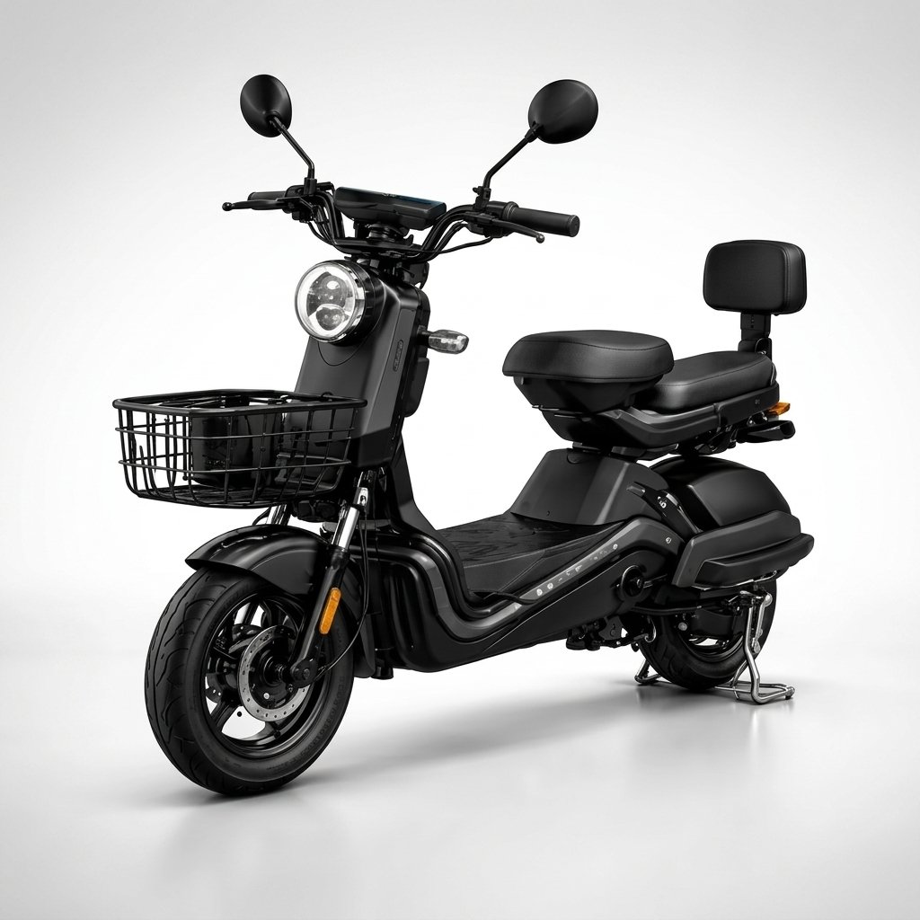 Scooter Bicicleta Elétrica 800W Dropp preta com cesto e assento duplo